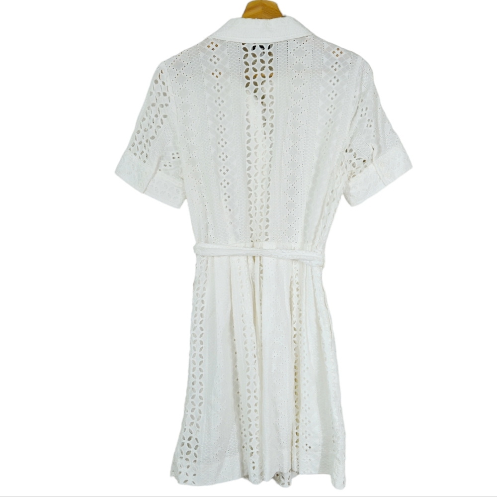 Milly White Eyelet Cleo Collared Shirt Dress - Picture 4 of 9